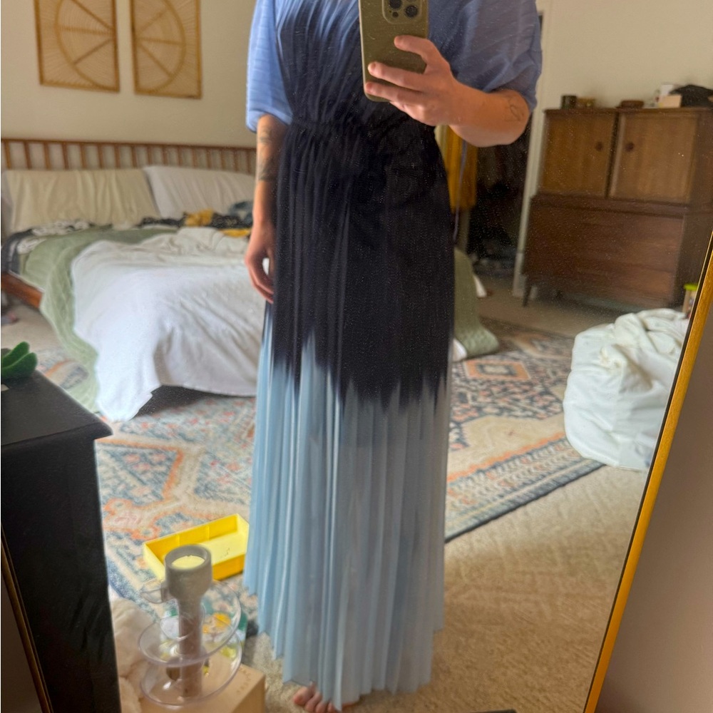 NWT Banana Republic Chiffon Pleated Maxi Dress, Ombré Blue